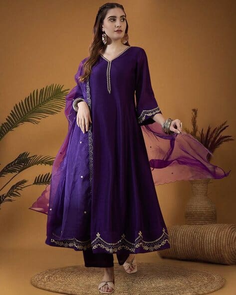 Buy Purple Kurta Suit Sets for Women by Nyrika Online - Main Image