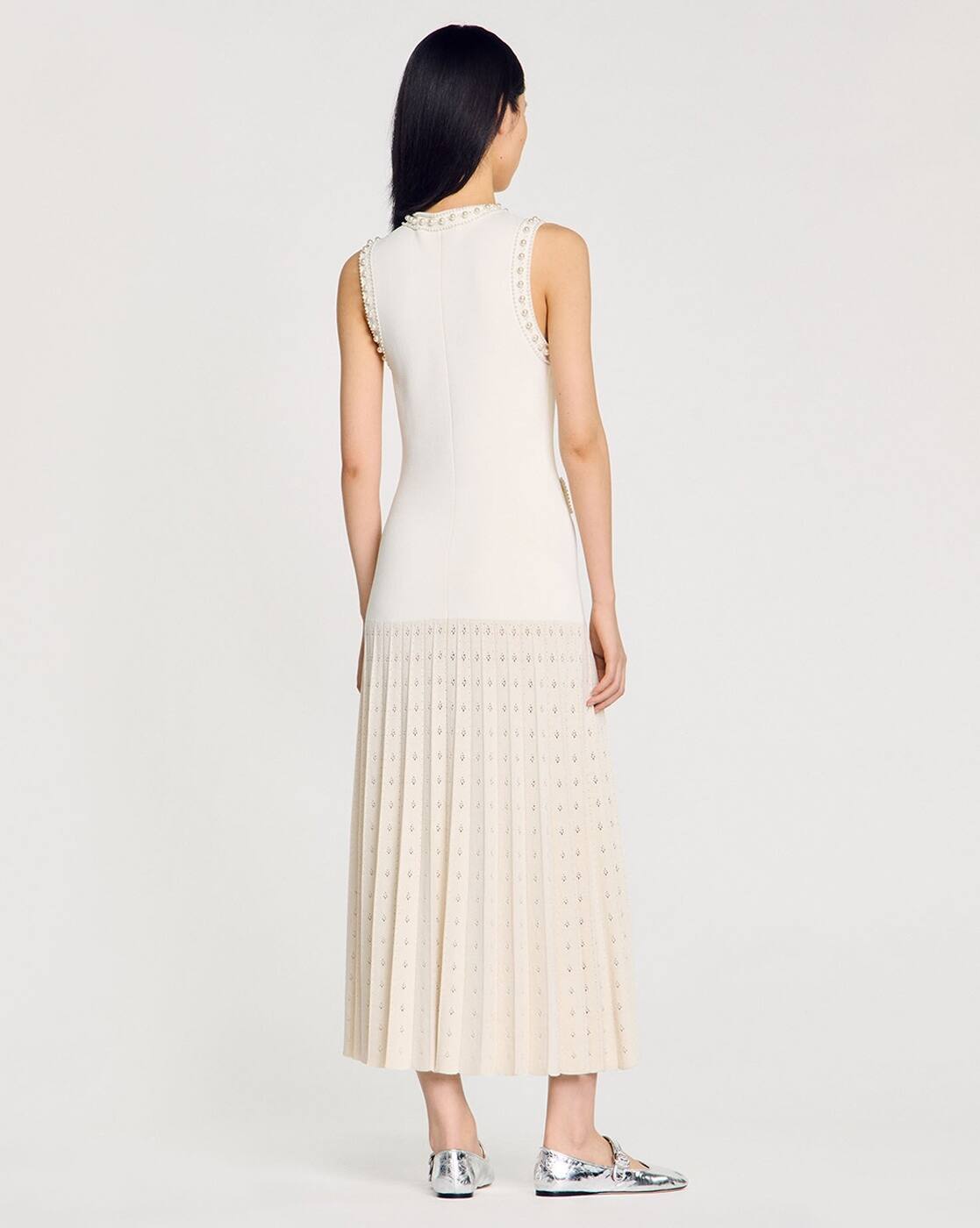 pearl bead knit maxi dress Eva Hand Beaded Pearl & Lace Maxi Dress / White | MESHKI