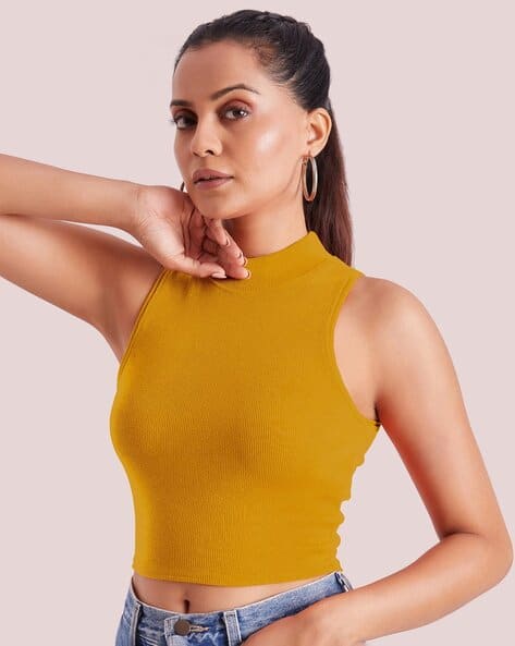 Women Ribbed Slim Fit Crop Top