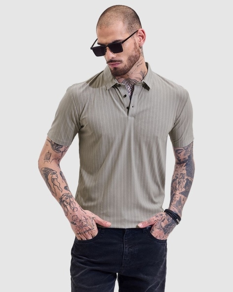 Men Slim Fit Striped Polo T-Shirt