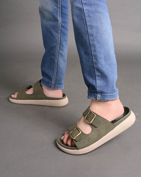 Men Slides Flip-Flops with Buckle Closure