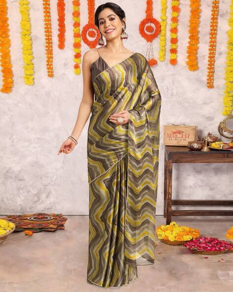SVARAA Women Zig Zag Print Gotta Pati Lace Border Saree