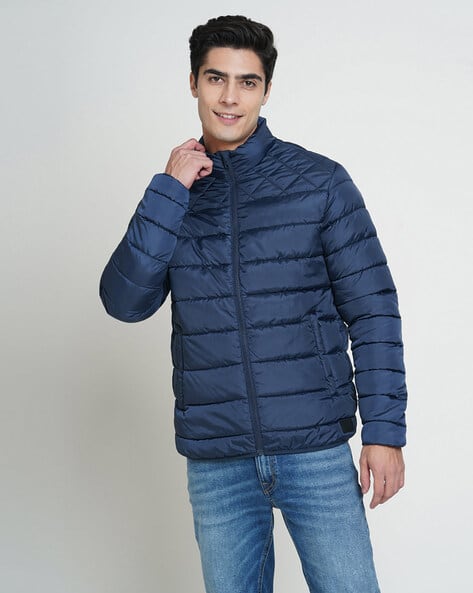 Jack & Jones Men Quilted Regular Fit Hooded Jacket with Zip-Closure