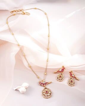 rubans Women Gold-Plated Necklace & Earrings Set-picture-40