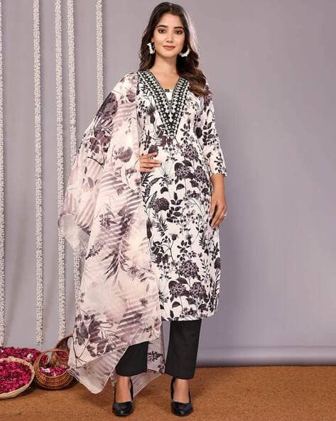 Royal Export X AG Women Floral Print Straight Kurta with Pants & Dupatta