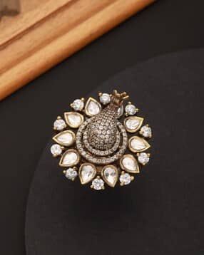 saraf rs jewellery Women Gold-Plated Kundan-Studded Adjustable Cocktail Ring-picture-27