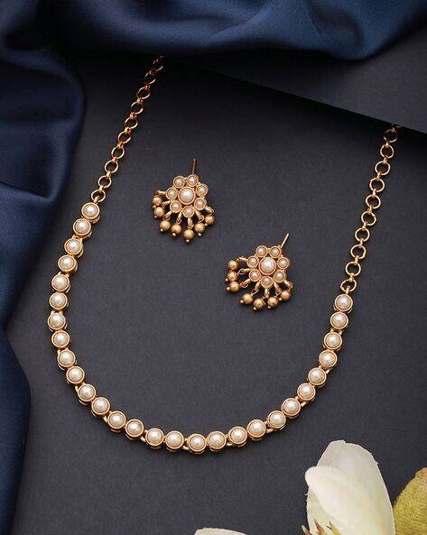 Saraf Rs Jewellery Women Gold-Plated Pearls Necklace & Earrings Set