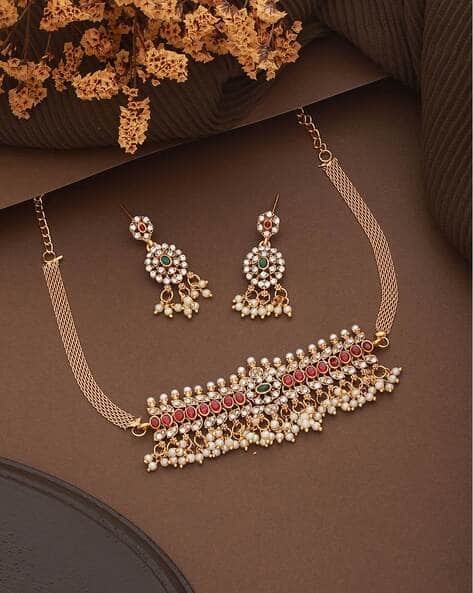 Saraf Rs Jewellery Women Gold-Plated Stone-Studded Necklace & Earrings Set