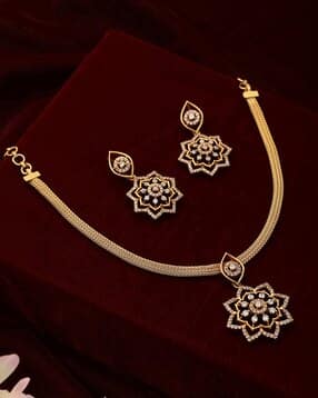 saraf rs jewellery Women Gold-Plated Stone-Studded Necklace & Earrings Set-picture-12