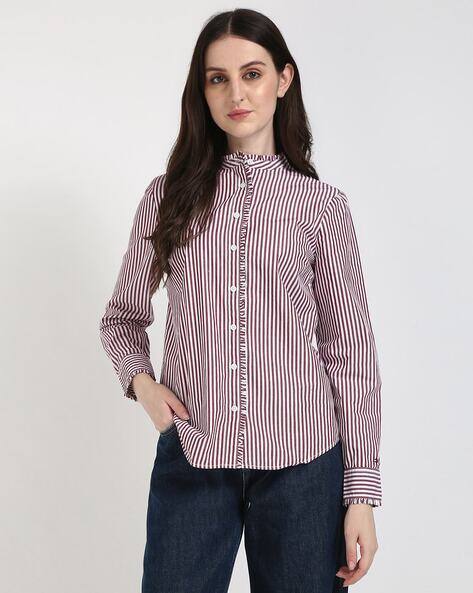 TOMMY HILFIGER Women Striped Regular Fit Shirt with Ruffles