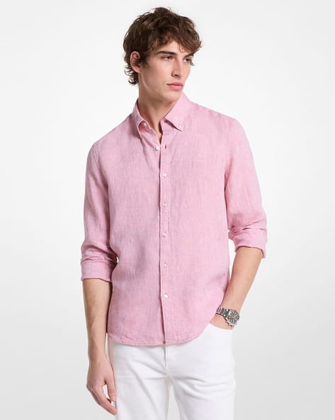 Buy Michael Kors Relaxed Fit Linen Shirt | Pink Color Men | AJIO LUXE