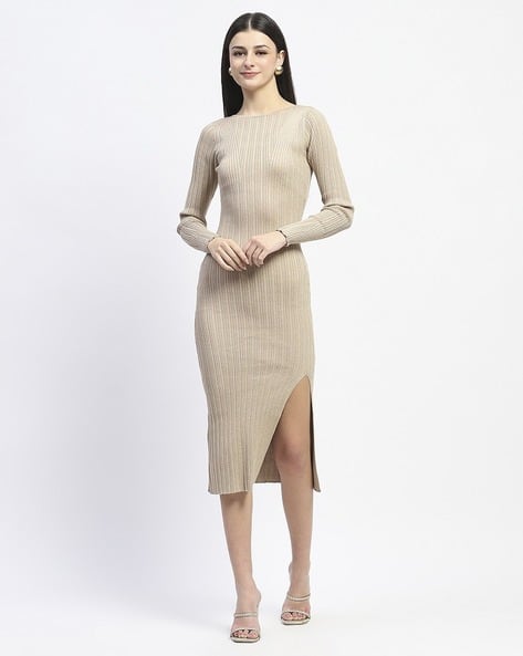MADAME Women Bodycon Dress with Round Neck