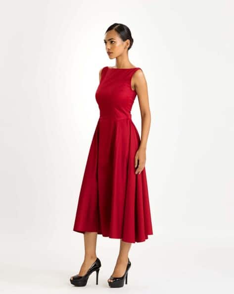 Buy PAST MODERN Women Boat-Neck Fit Flare Dress Black Color - Main Image