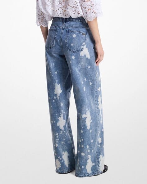 Buy Michael Kors Hand-Splattered Bleach Denim Wide-Leg Jeans