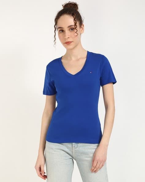 Product image of TOMMY HILFIGER Women Slim Fit V-Neck Cotton T-Shirt