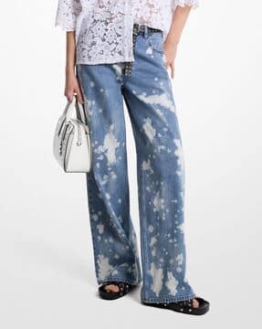 Buy Michael Kors Hand-Splattered Bleach Denim Wide-Leg Jeans