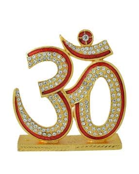 Brass Gold Plated Red Meenakari Big Om For Home Decor