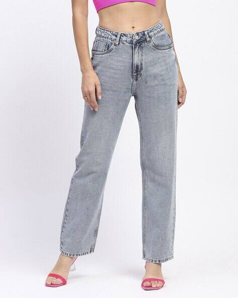 MADAME Women Mid-Wash Embellished Relaxed Fit Jeans