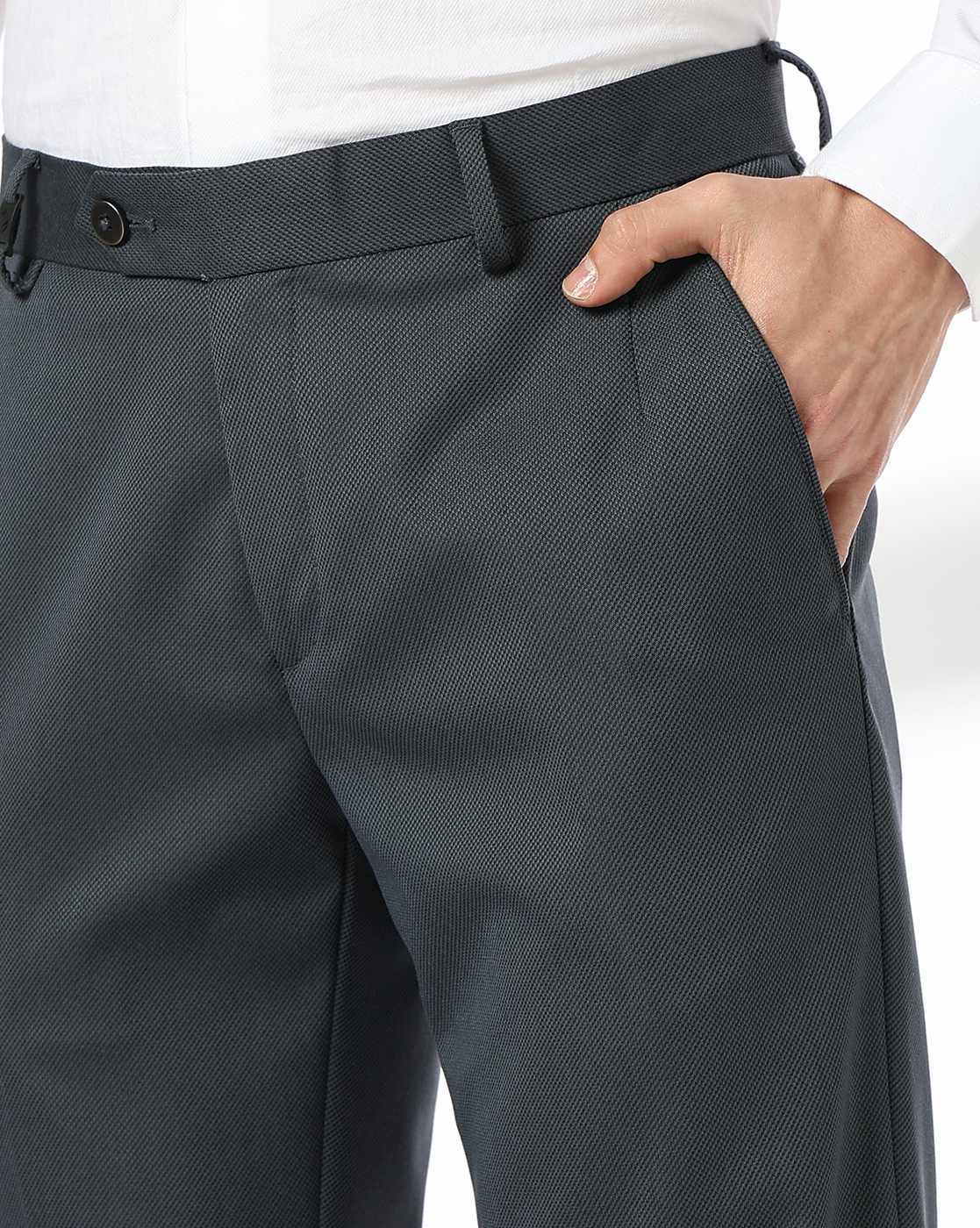 Men Slim Fit Flat-Front Trousers