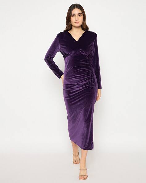MADAME Women V-Neck Bodycon Dress with Knee-Slit
