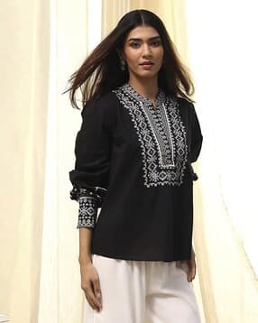 biba Women Embroidered Cotton A-Line Kurti-picture-18