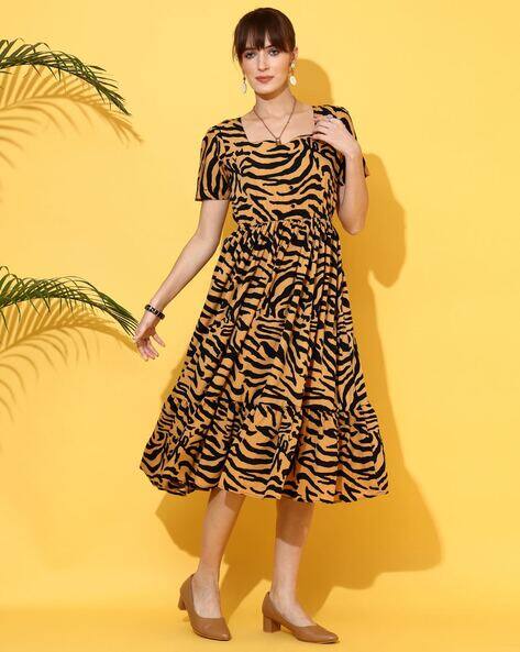 Women Animal Print Tiered Dress