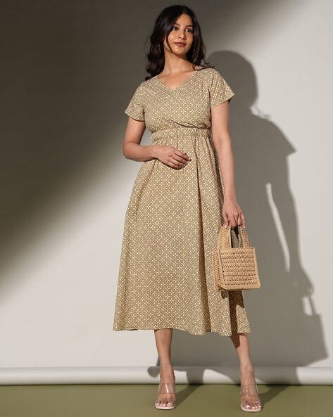 french connection beige dress Beige Double Tiered Ruffle Hem Long Sleeve Loose Mini Dress Beige / L / 65%Polyester+35%Cotton by Blue Zone Planet main image 1