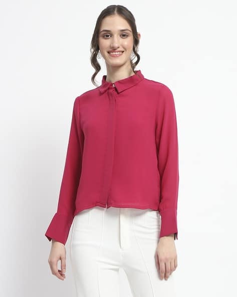 MADAME Women Relaxed Fit Shirt with Cuffed Sleeves