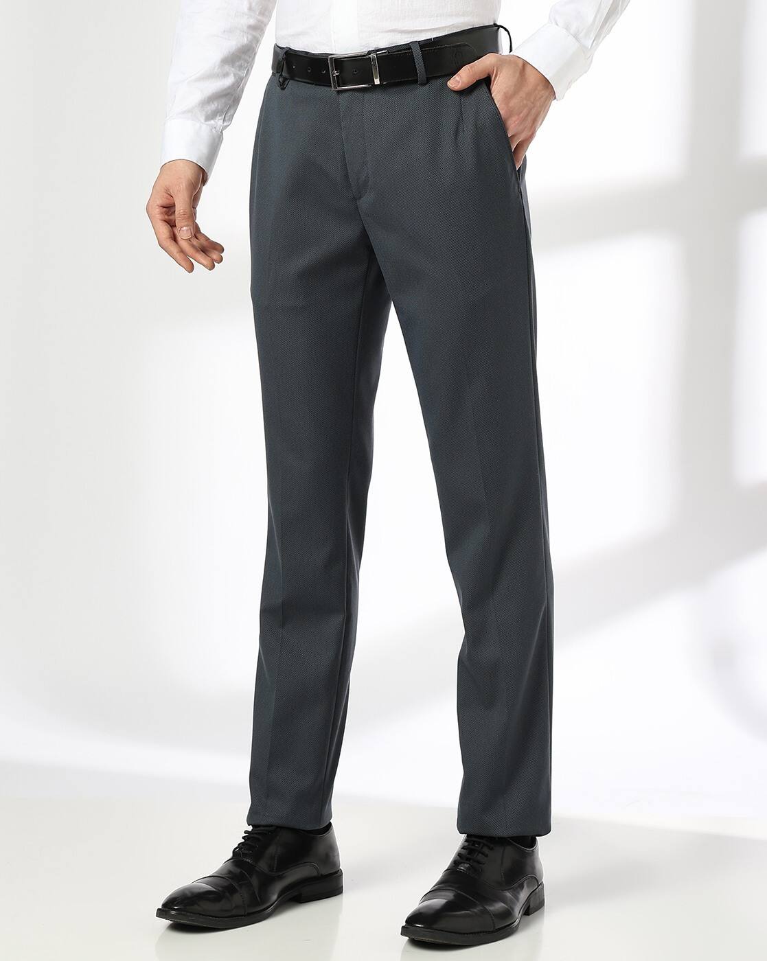 Men Slim Fit Flat-Front Trousers
