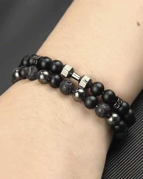 Designs & You Set of 2 Men Studded Beaded Bracelets