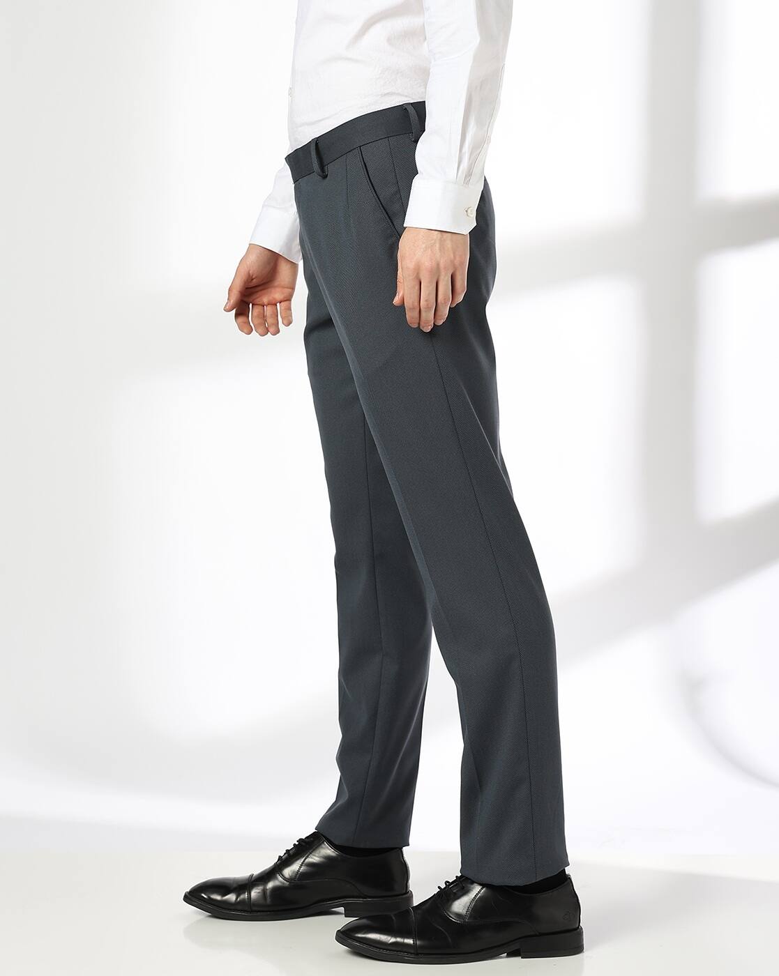 Men Slim Fit Flat-Front Trousers