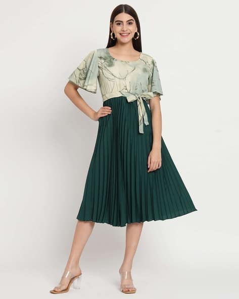 ZWERLON X AG Women Printed Fit & Flare Dress with Tie-Up Belt