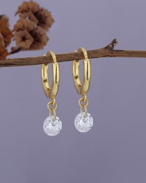 vanbelle Women Sterling Silver Gold-Plated Dangling Hoop Earrings-picture-24