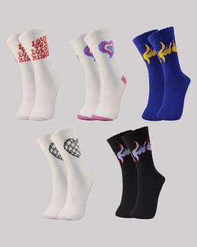 trazo Women Pack of 5 Graphic Print Mid-Calf Length Socks-picture-32