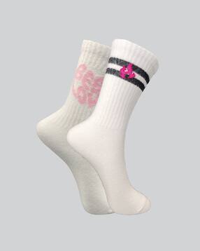 trazo Women Pack of 2 Typographic Print Mid-Calf Length Socks-picture-43