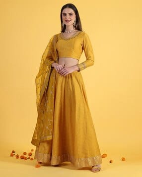 Women Embellished Crop Top with Skirt & Dupatta-picture-51