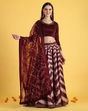 Woman Embroidered Top with Skirt & Dupatta-image-39