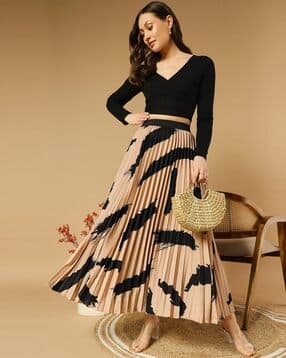 zwerlon x ag Women Accordion Pleated Flared Skirt-picture-12