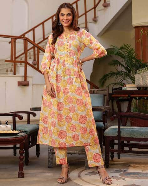 Janasya Women Floral Printed A-Line Kurta Set