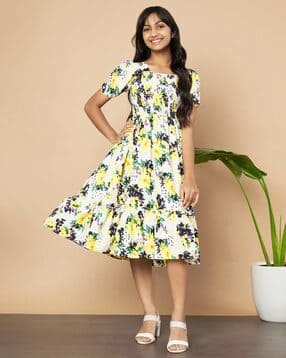 Girls Floral Print Tiered Dress