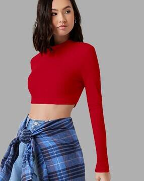 トップス cutout tops cropped the red thread Buy FOUNDRY Cut-Out Neck Fitted Crop Top Online | Ajio.com
