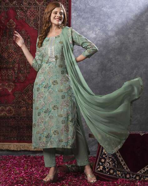 Women Floral Print Straight Kurta Set