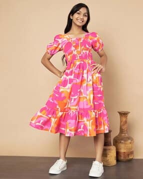Women Floral Print Tiered Dress