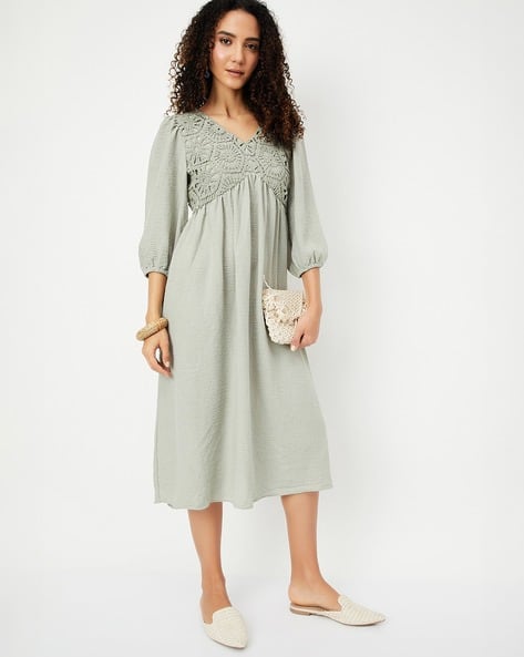 white christmas dresses Hyfve Women's Subtle Glam Crochet Maxi Dress in Off White