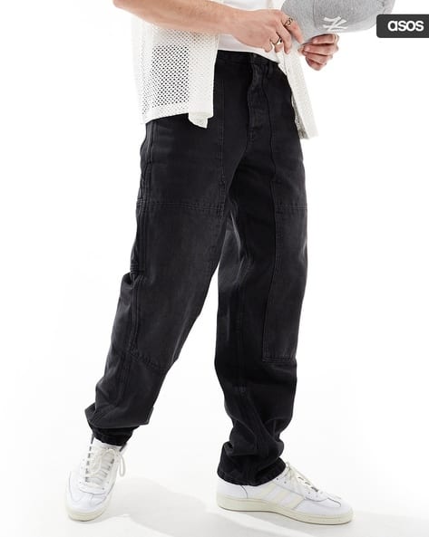 Men Lightly Washed Baggy Carpenter Jeans