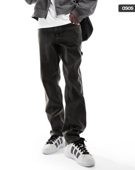 Men Lightly Washed Straight Fit Jeans with Carpenter Detailing