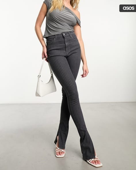 ASOS DESIGN Women Pinstriped Kick Flare Skinny Fit Jeans