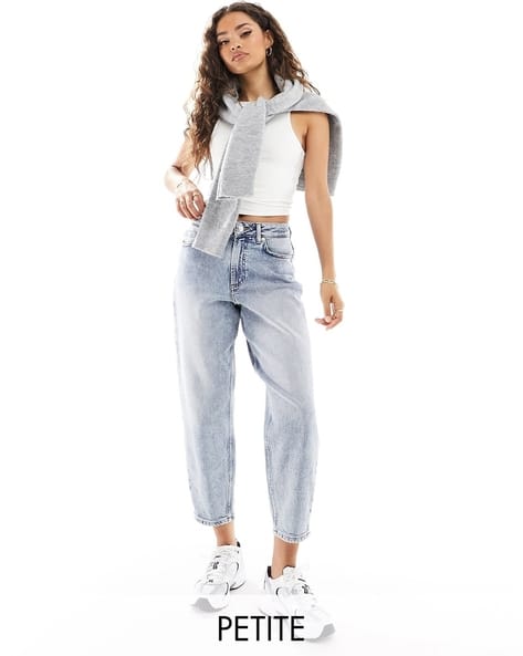 Boohoo Jeans Jeans Mom Petite Petite Mid Blue High Rise Mom Jeans