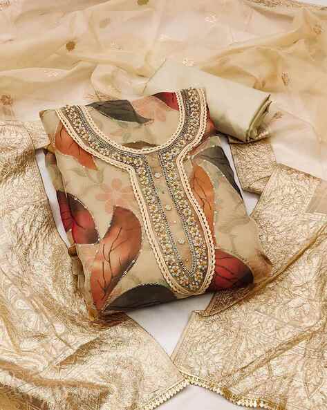 Buy Beige Dress Material for Women by Peachmode Online