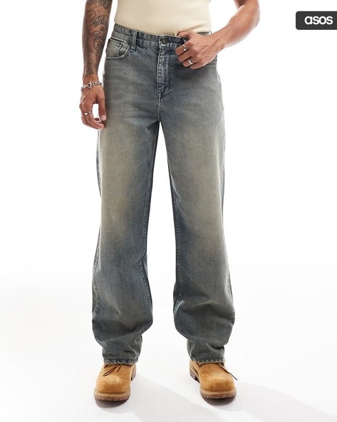 Men Lightly Washed Baggy Fit Jeans with Tint